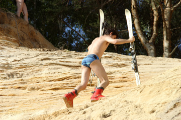 Sandski. Sand-ski. Sandy open-cast mine in Moscow.