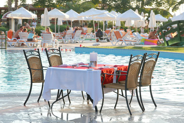 Restaurant table near the pool