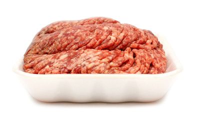 raw minced meat on white background