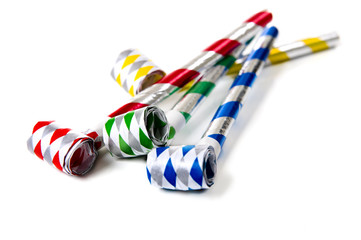 A group of colorful party noisemakers