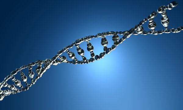 3D render of DNA strands on the blue background