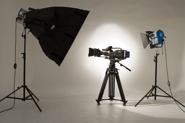 Studio light on location for movie scene.