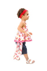 Cute and Smiling Baby Walking on white .