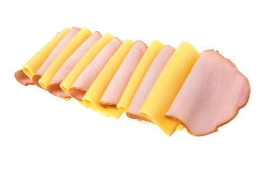 meat and cheese slices isolated on the white background