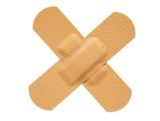 close up of sticking plaster on white background