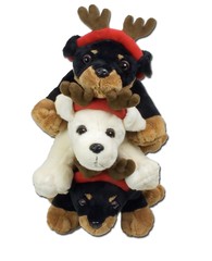 Three Stuffed Dogs In Antler Hats