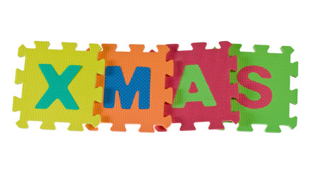 Alphabet blocks forming the word XMAS isolated on white