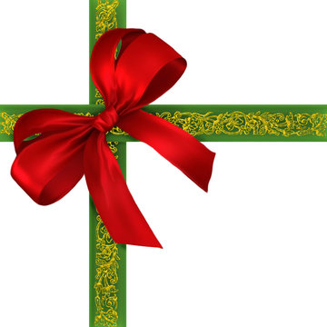 Red and green giftwrap bow and ribbon