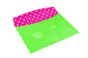 empty pink and green envelope  on a white background