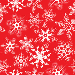 Naklejka na ściany i meble Red background with snowflakes