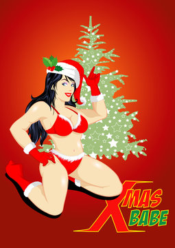 Sexy Santa girl, vector illustration