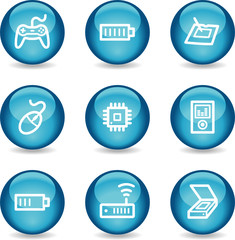 Electronics web icons, blue glossy sphere series set 2