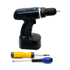 drill and screwdriver isolated on a white background