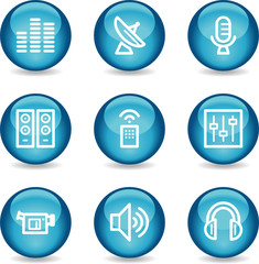 Media web icons, blue glossy sphere series