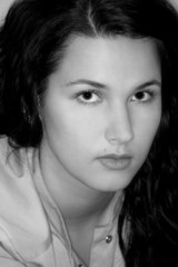 Black Hair Young Beautiful Woman White and Black Studio Portrait