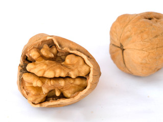Walnuts on white background