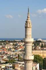 Fototapeta na wymiar Minaret of the main mosque in Rhodes