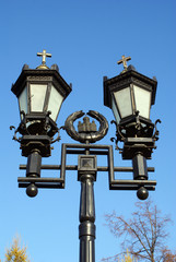 Fototapeta na wymiar Two lantern on the street of Moscow, Russia