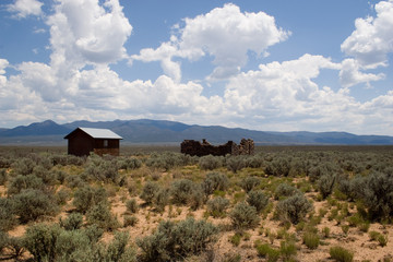 Desert landscape with old houses