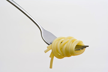 fork wiht fresh pasta and sauce oregano  isolated