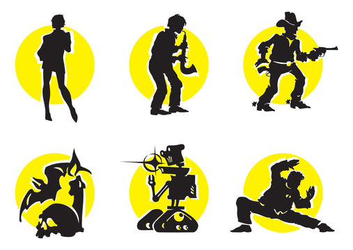 Cinema Silhouettes Icons in the different genres