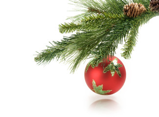 Christmas ball hanging on the white background