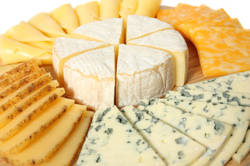 Fototapeta Various types of cheese on wooden platter obraz
