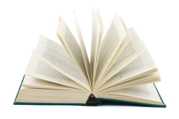 Opened book isolated on white background