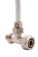 Various details for connection of water pipes isolated on white