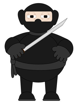 Cartoon Ninja with sword standing alone