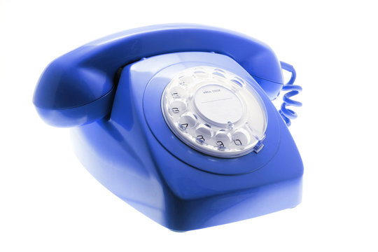 Blue Telephone on Isolated White Background