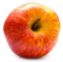 The ripe juicy red apple. Isolation on white.