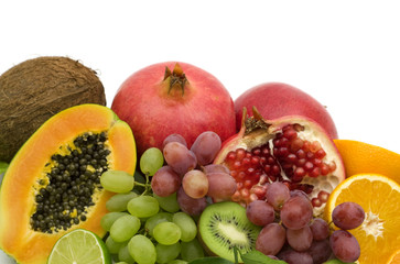 fresh exotic fruits on white background