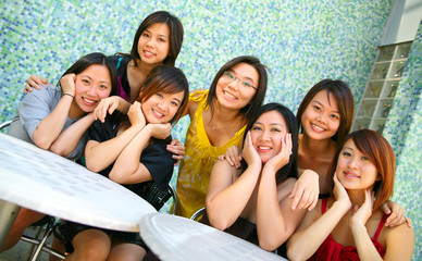 group of young pretty asian girl smiling friendship