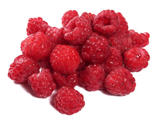 Fresh red raspberries isolated on white background