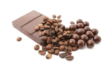 chocolate and coffee isolated on white