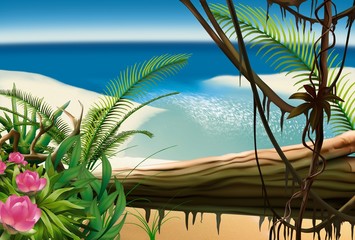 Bay Beach - tropical background, hand drawn