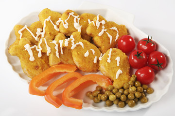 Fish cutlets with a paprika, Cherry Tomato and Peas