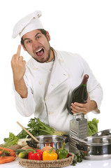 young chef sticking up the middle finger - 10455100
