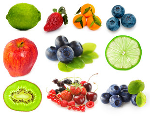 Fruits and berries isolated on white background