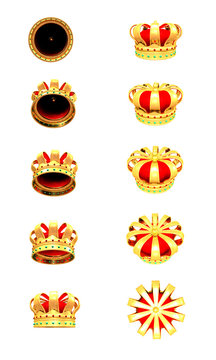 3d Illustration of golden crowns on white background