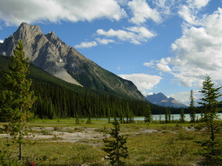 View of a Towering Mountain Next to Forest and Lake--Canada