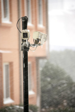 An image of security camera in winter time