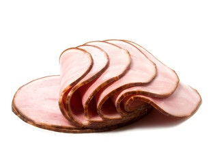 sliced smoked meat isolated on white background