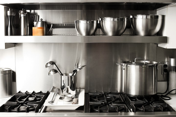 quite new kitchen stuff in silver black colors