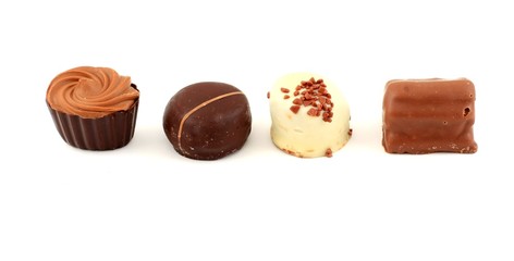 Exquisite chocolate candies, white background