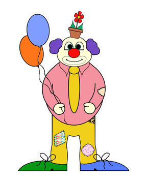 Clown Cartoon (no:2)  With Balloons - Isolated on white