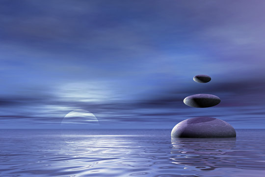 L&eacute;vitation de galets sur la mer