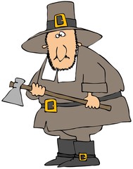 Obraz premium Pilgrim Holding An Axe