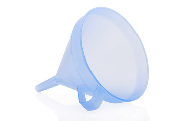Blue funnel isolated on a white background.